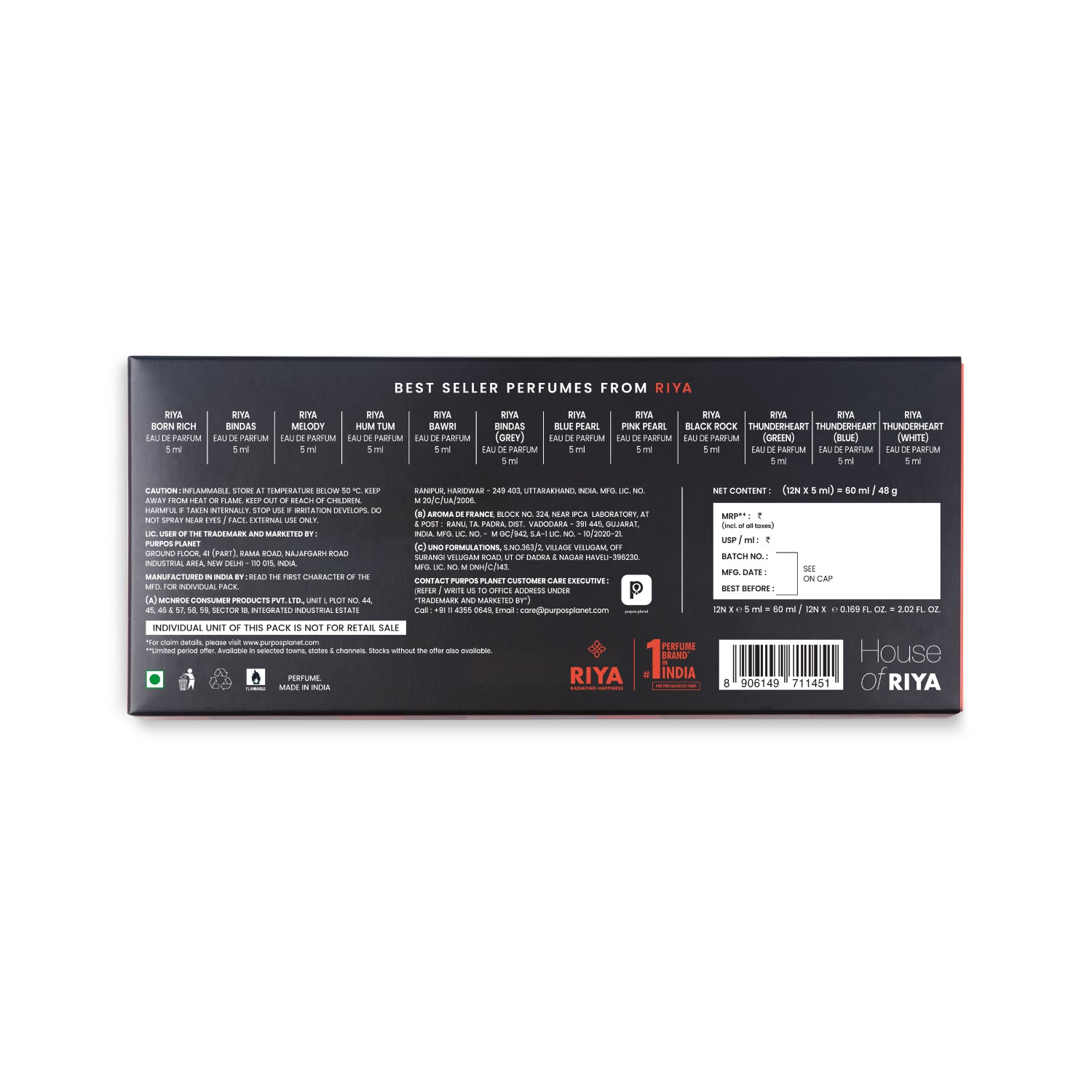 Riya Xploriya Best Seller | 12 x 5ml | 60ml | Eau De Parfum