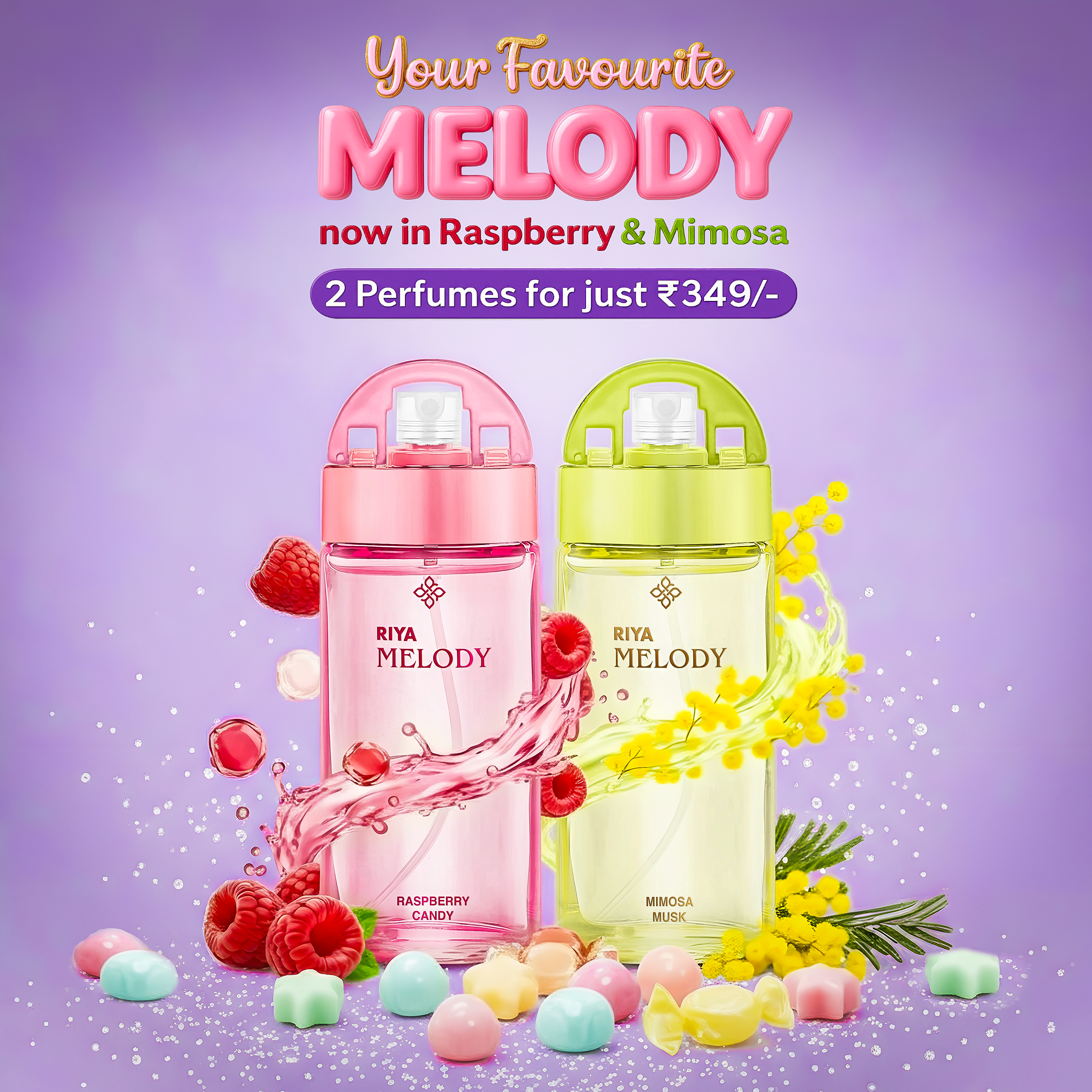 Riya Melody Mimosa Musk and Raspberry New Luxury Perfume for Women - 30 ml Each