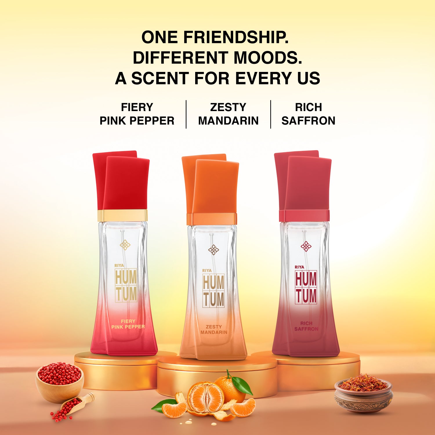 Riya Hum Tum Perfume (Fiery Pink Pepper, Zesty Mandarin, Rich Saffron) 30 Ml Each - 90ml