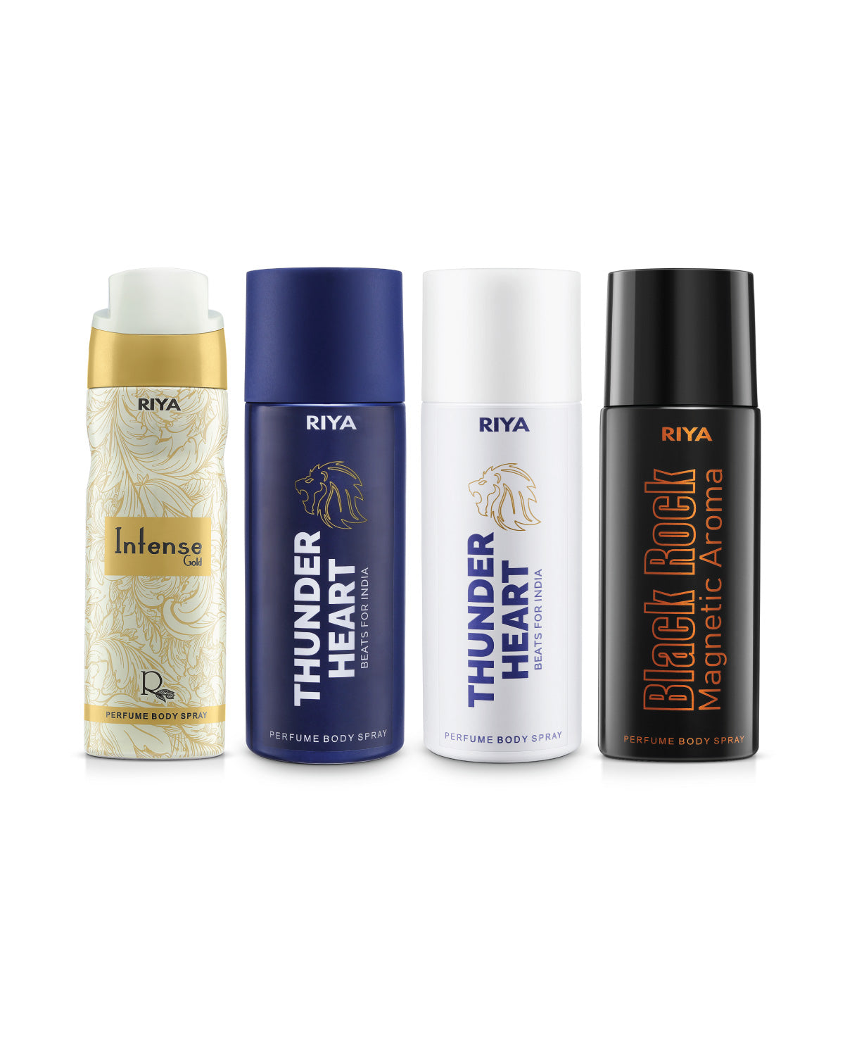 Intense Gold Black Rock Thnuderheart Blue & White Pack of 4 Deodorants - Riya Lifestyle