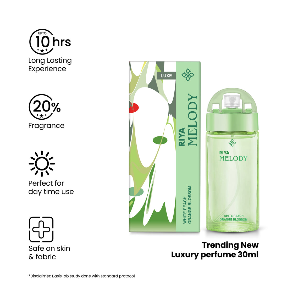 Riya Melody White Peach Eau De Parfum 30ml | Fruity Floral Perfume for Women | Fresh Peach & Soft Floral Notes | Long-Lasting