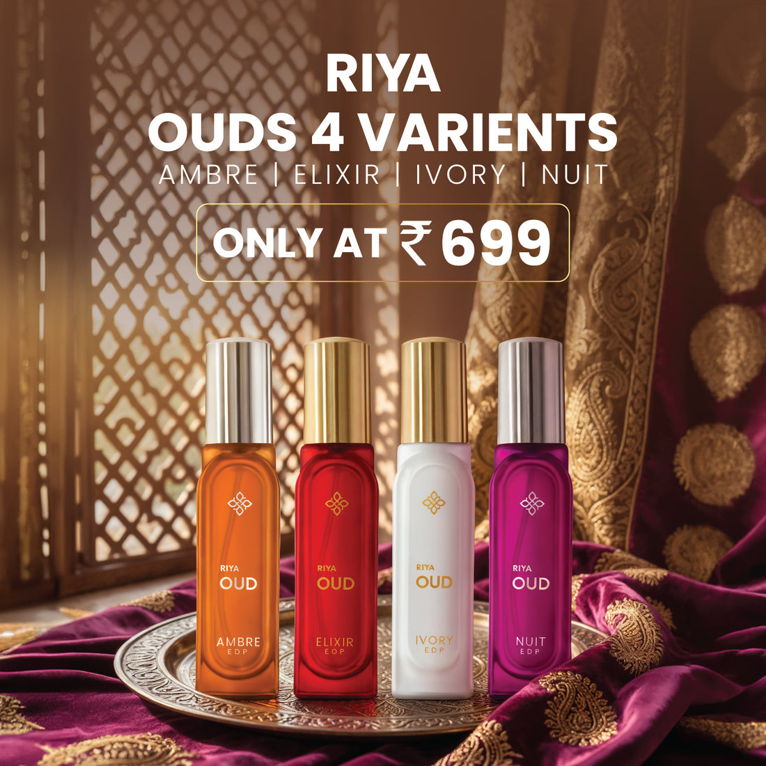 RIYA Pack of 4 Oud Perfume for Men and Women (20ml Each)- 80 ml