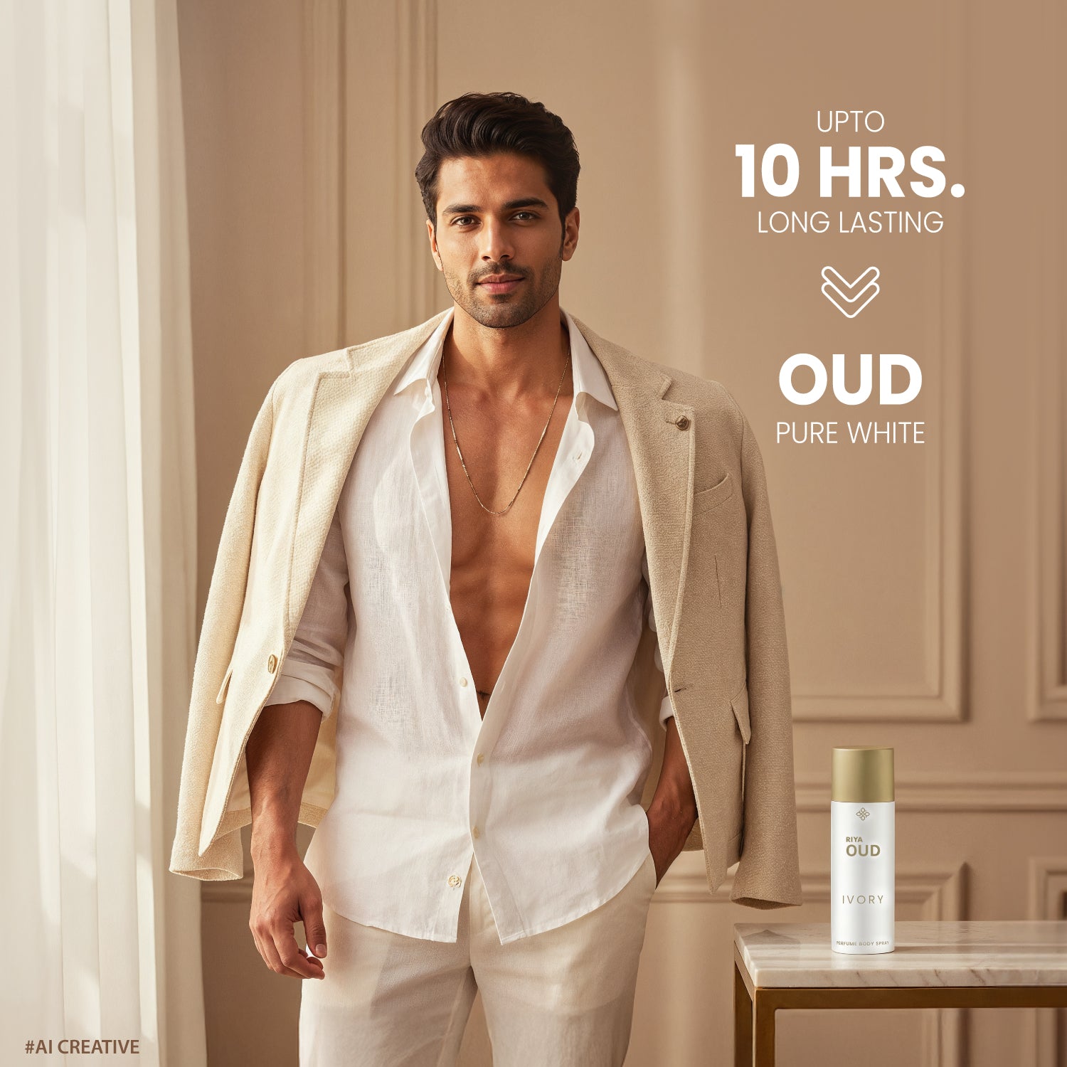 Riya OUD Ivory Deodorant for Unisex | Perfume Body Spray for Men & Women | Warm & Spice Fragrance - 200 ml