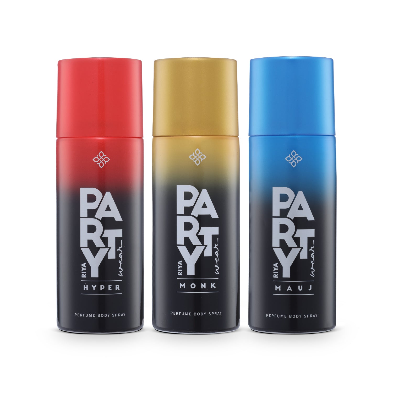 RIYA Monk, Mauj & Hyper Party Wear Deodorant Perfume Body Spray Combo for Men | Long-Lasting Signature Fragrance Set | 150ml x 3