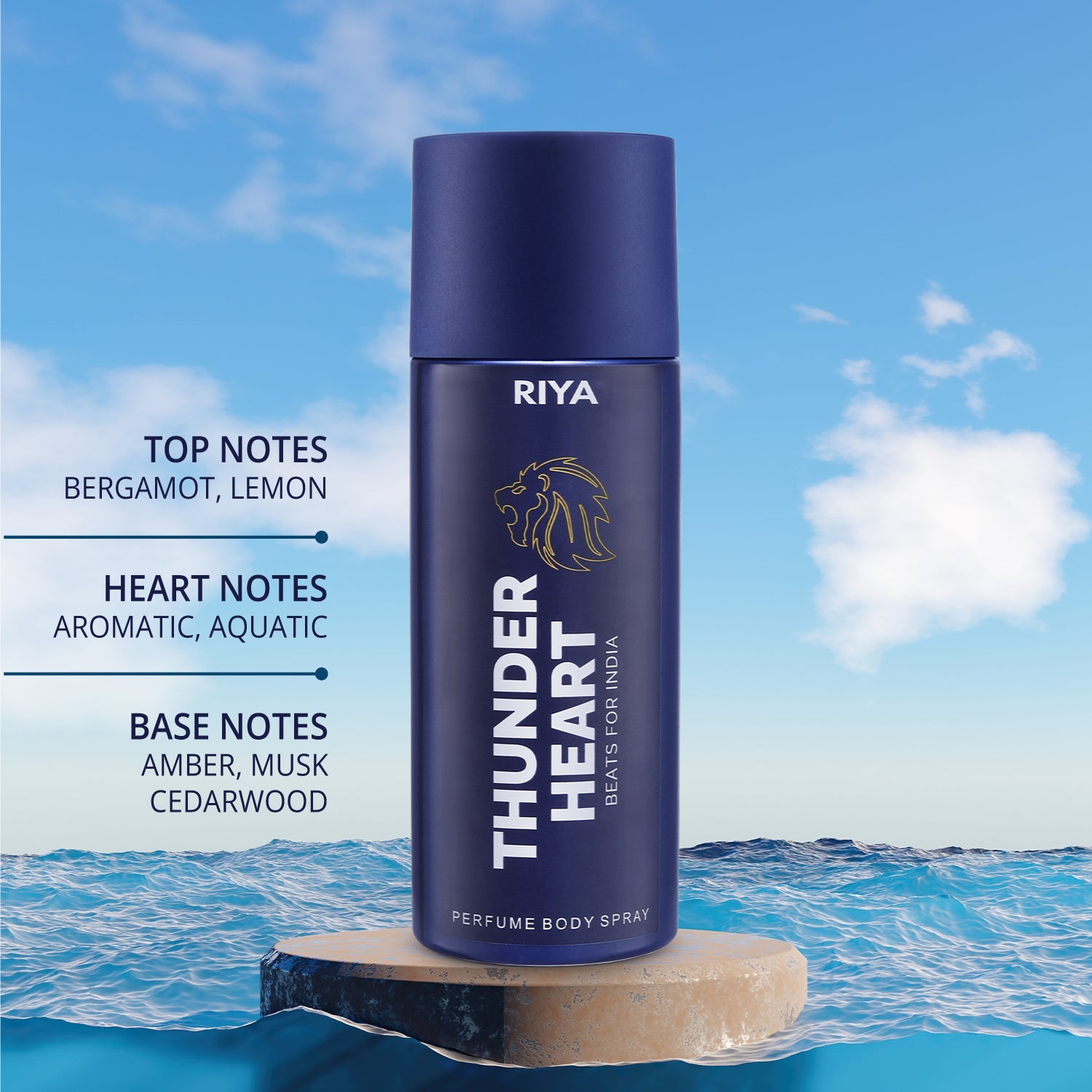 Riya Thunderheart Blue Combo of 10 Deodorant | 150 ml Each | Bergamot Aromatic Fragrance