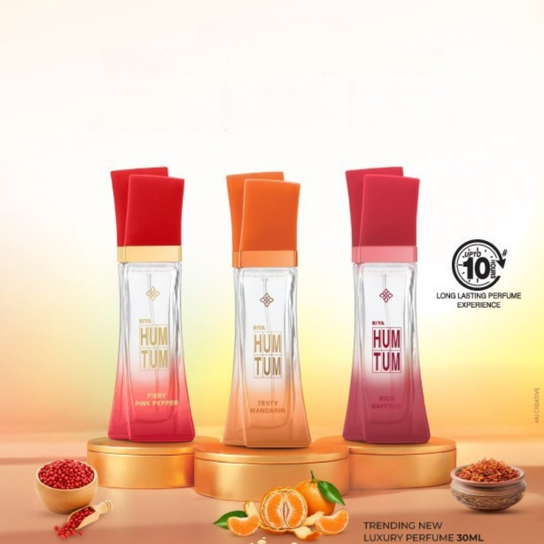 Riya Hum Tum Perfume (Fiery Pink Pepper, Zesty Mandarin, Rich Saffron) 30 Ml Each - 90ml