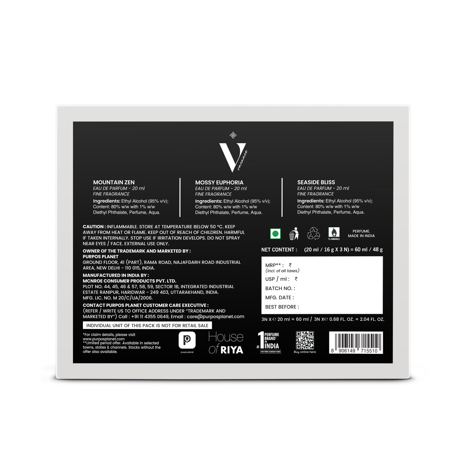 Vacance Gift Set By Riya Luxury Unisex Premium Eau de Parfum - 60 ml (For Men & Women)