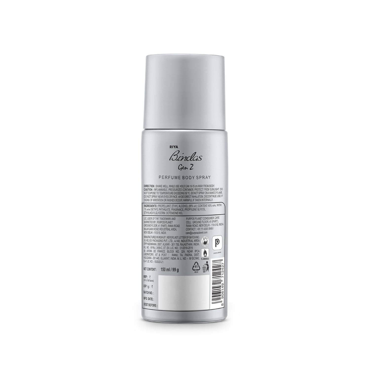 Riya Bindas Grey Combo of 10 Deodorant for Men | 150 ml Each | Bergamot, Lemon Fragrance
