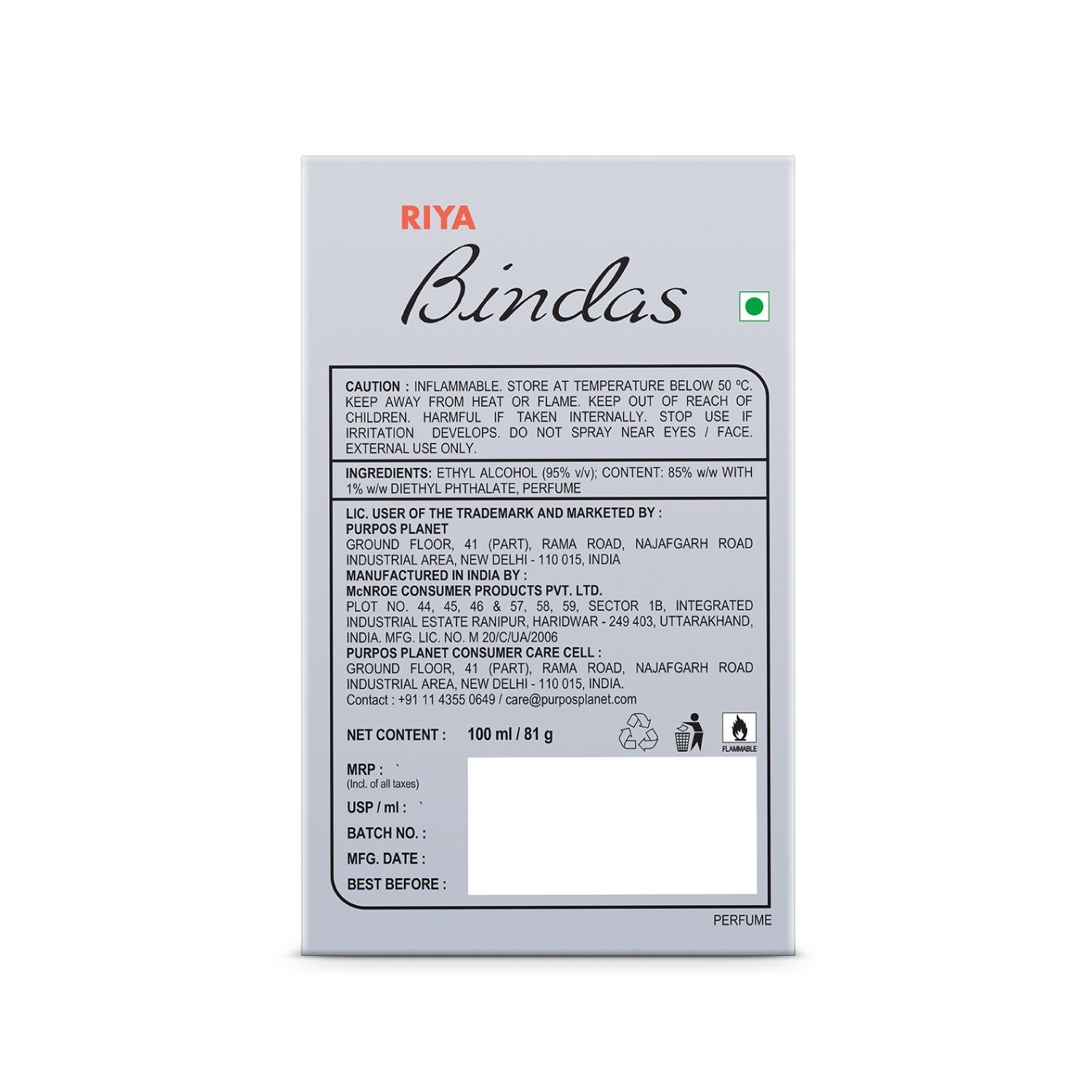 Bindas GenZ Grey Eau De Parfum 100 ml For Men