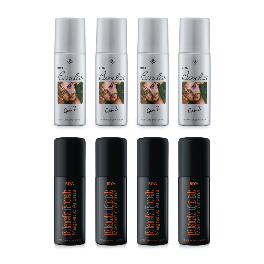 Riya Bindas Grey and Black Rock Set of 8 Deodorant | 40 ml Each