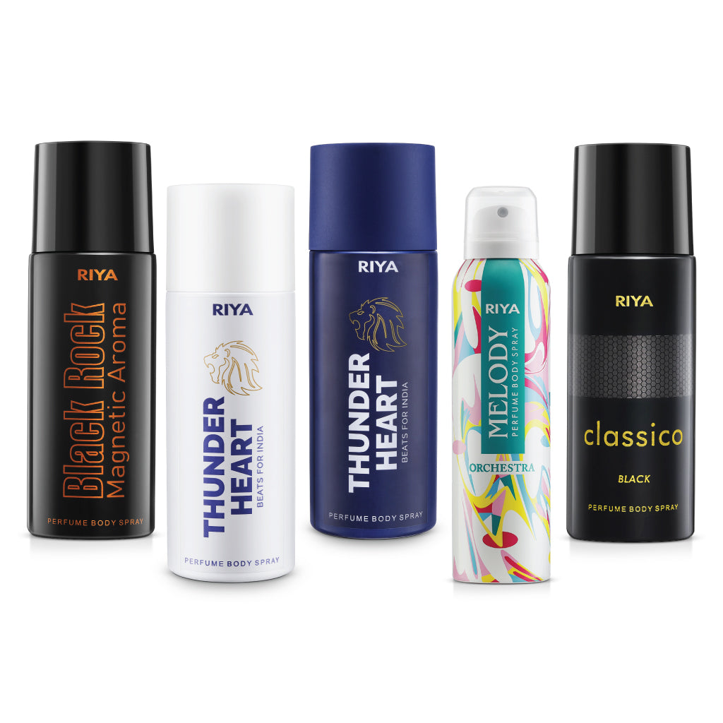 Black Rock Melody Orchestra Classico Black Thnuderheart White & Blue Pack of 5 Deodorants - Riya Lifestyle