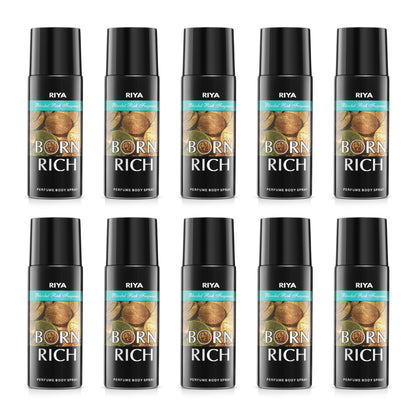 Riya Born Rich Combo of 10 Deodorant | 150 ml Each | Lavender, Musk Fragrance