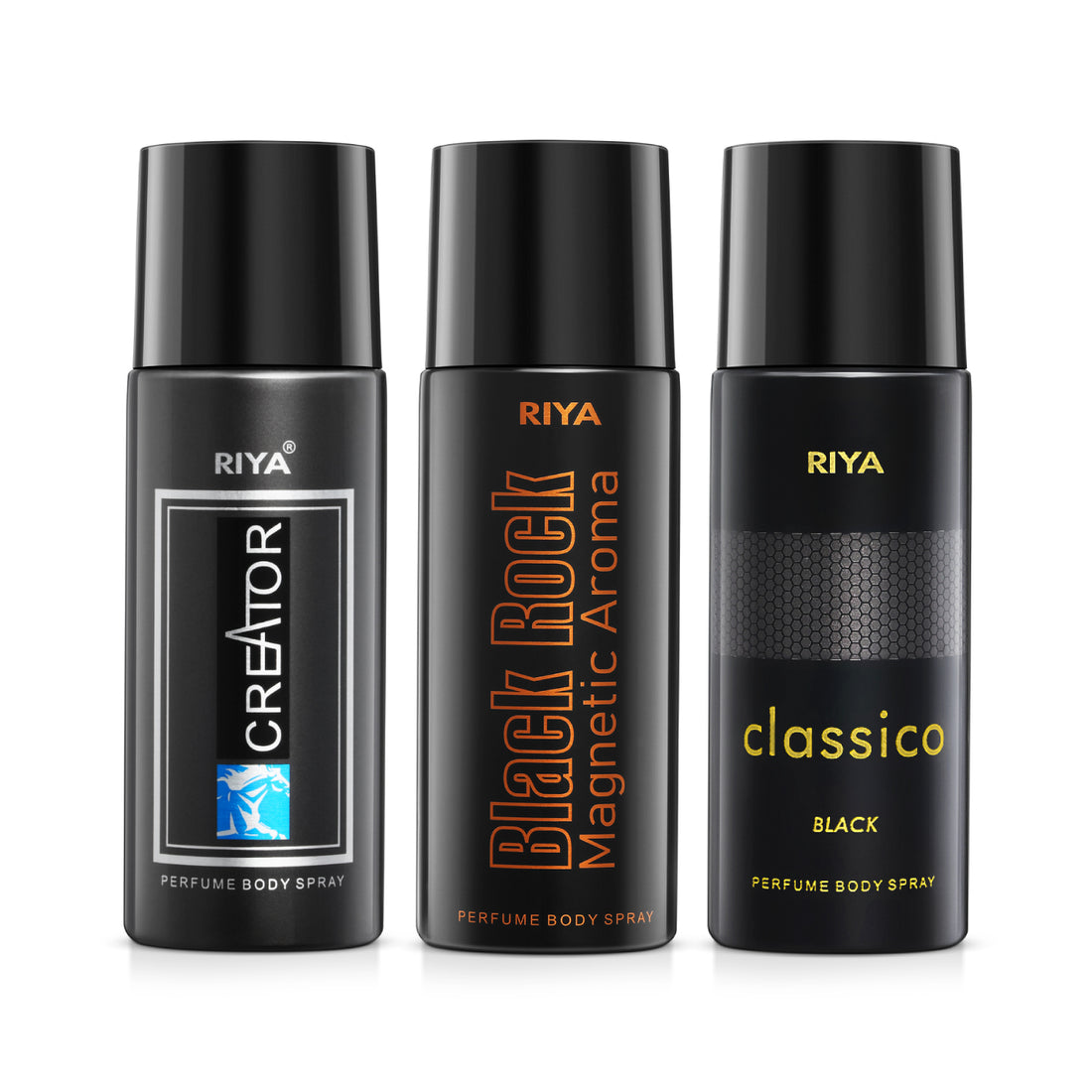 RIYA Perfume Trio Combo for Men | Classico, Creator &amp; Black Rock | Long-Lasting Eau de Parfum (3 x 150ml) | Bold, Sophisticated &amp; Magnetic Fragrances