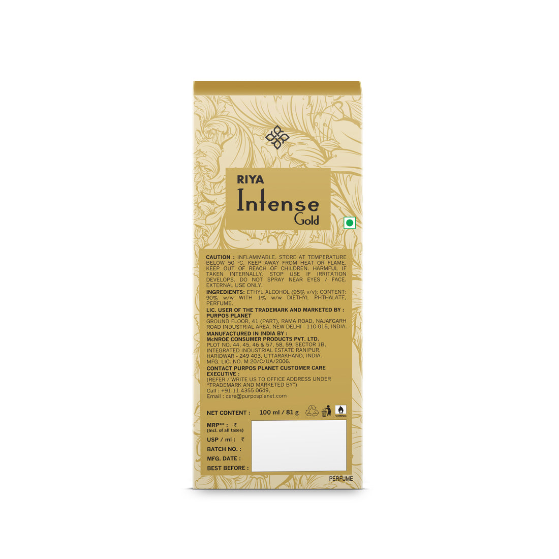 Intense Gold Eau de Parfum 100 ML For Men &amp; Women