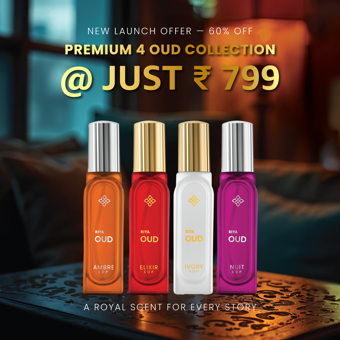 RIYA Pack of 4 Oud Perfume for Men and Women (20ml Each)- 80 ml