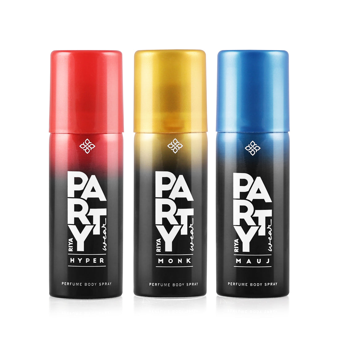 RIYA Monk, Mauj &amp; Hyper Party Wear Deodorant Perfume Body Spray Combo for Men | Long-Lasting Signature Fragrance Set | 40ml x 3