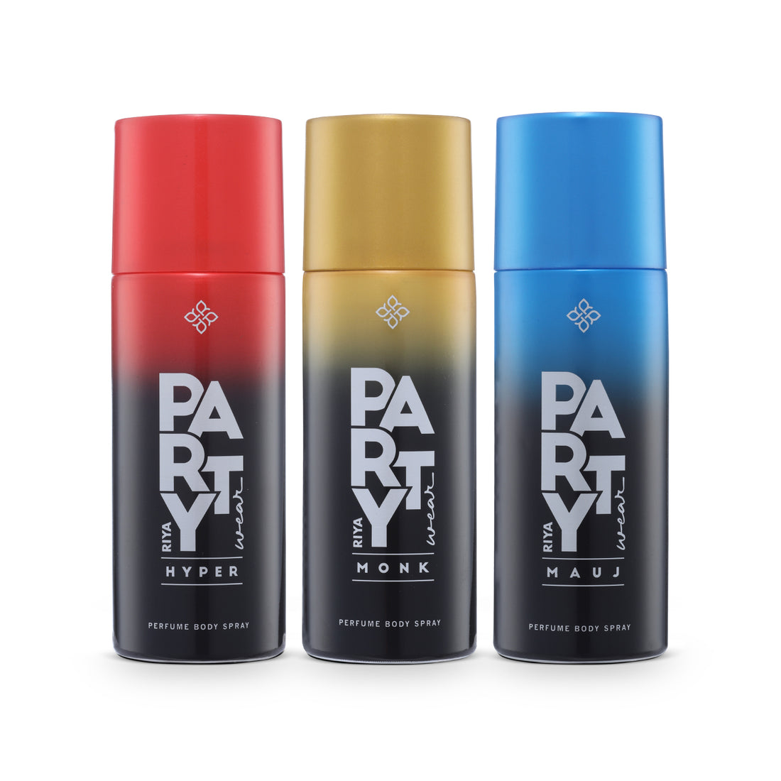 RIYA Monk, Mauj & Hyper Party Wear Deodorant Perfume Body Spray Combo for Men | Long-Lasting Signature Fragrance Set | 150ml x 3
