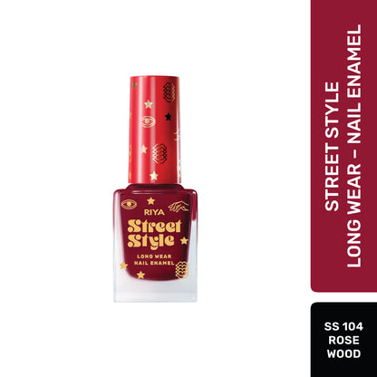 Street Style Long Wear, Quick Drying, Glossy Finish, 7-Free Formula, Nail Enamel, 100% Vegan &amp; Cruelty Free, Shade SS 104, Rose Wood, 12 ML