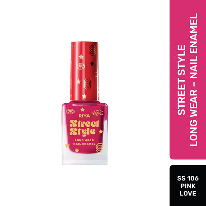 Street Style Long Wear, Quick Drying, Glossy Finish, 7-Free Formula, Nail Enamel, 100% Vegan &amp; Cruelty Free, Shade SS 106, Pink Love,12 ML