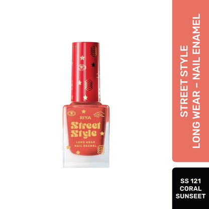 Street Style Long Wear, Quick Drying, Glossy Finish, 7-Free Formula, Nail Enamel, 100% Vegan &amp; Cruelty Free, Shade SS 121, Coral Sunset,12 ML