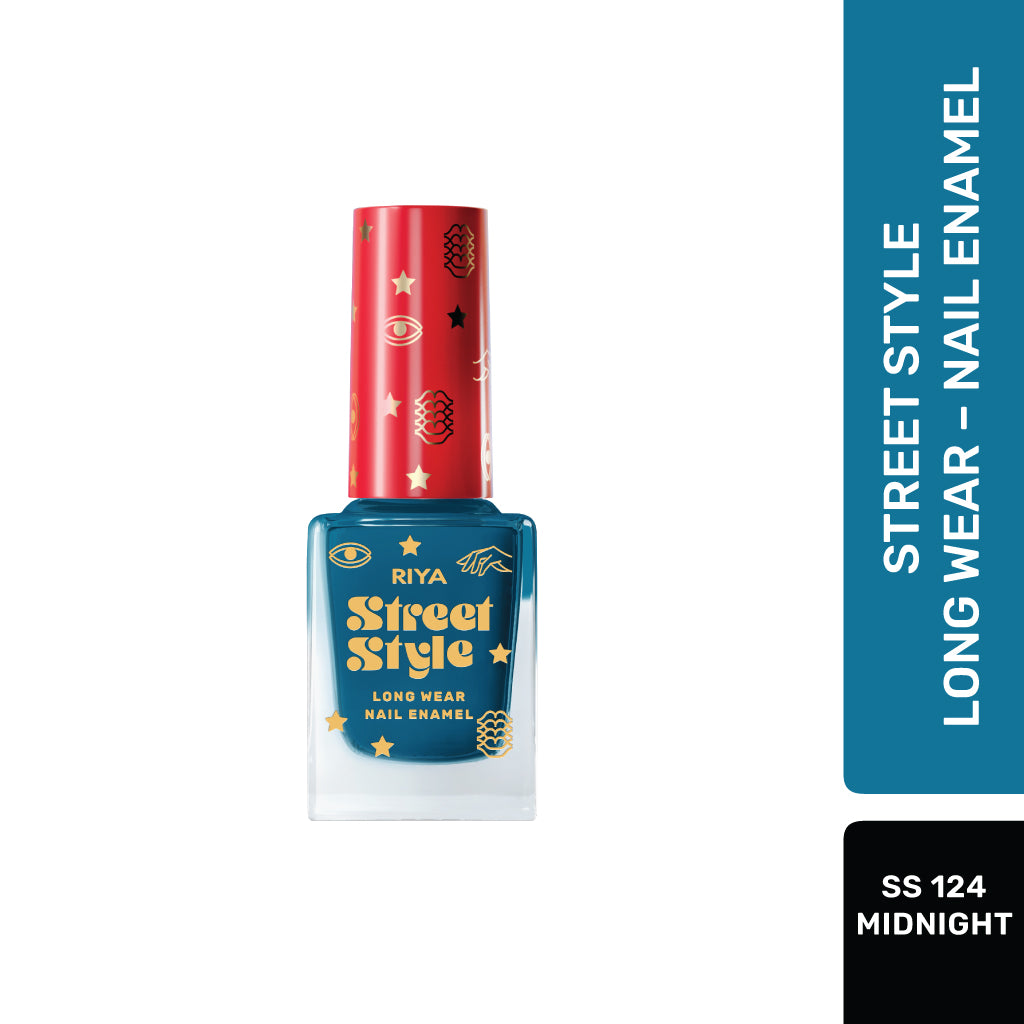 Street Style Long Wear, Quick Drying, Glossy Finish, 7-Free Formula, Nail Enamel, 100% Vegan &amp; Cruelty Free, Shade SS 124, Midnight,12 ML