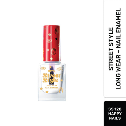 Street Style Long Wear, Quick Drying, Glossy Finish, 7-Free Formula, Nail Enamel, 100% Vegan &amp; Cruelty Free, Shade SS 128, Happy Nails,12 ML
