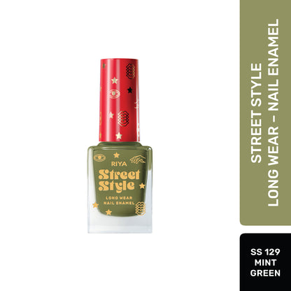 Street Style Long Wear, Quick Drying, Glossy Finish, 7-Free Formula, Nail Enamel, 100% Vegan &amp; Cruelty Free, Shade SS 129, Mint Green,12 ML
