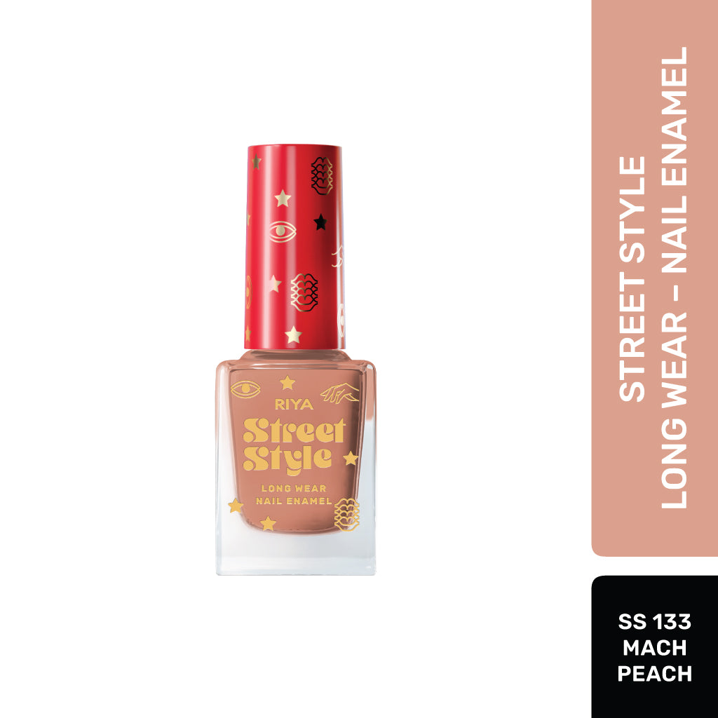 Street Style Long Wear, Quick Drying, Glossy Finish, 7-Free Formula, Nail Enamel, 100% Vegan &amp; Cruelty Free, Shade SS 133, Mach Peach,12 ML