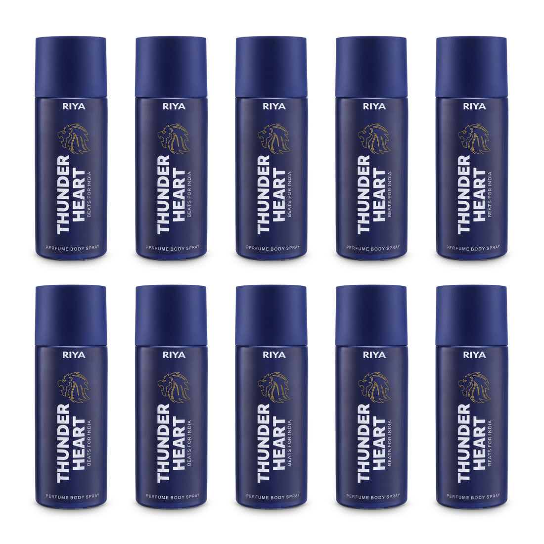 Riya Thunderheart Blue Combo of 10 Deodorant | 150 ml Each | Bergamot Aromatic Fragrance