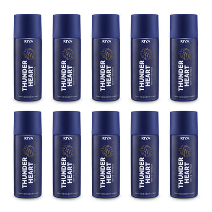 Riya Thunderheart Blue Combo of 10 Deodorant | 150 ml Each | Bergamot Aromatic Fragrance