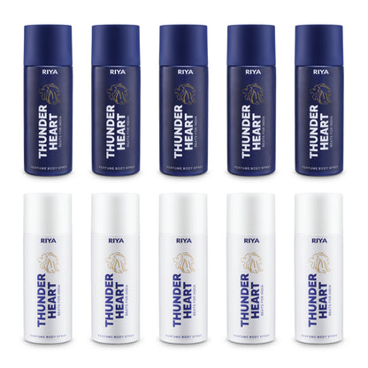 Riya Thunderheart Blue and White Combo of 10 Deodorant | 150 ml Each
