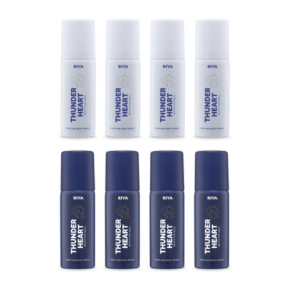 Riya Thunderheart Blue and White Combo of 8 Deodorant | 40 ml Each