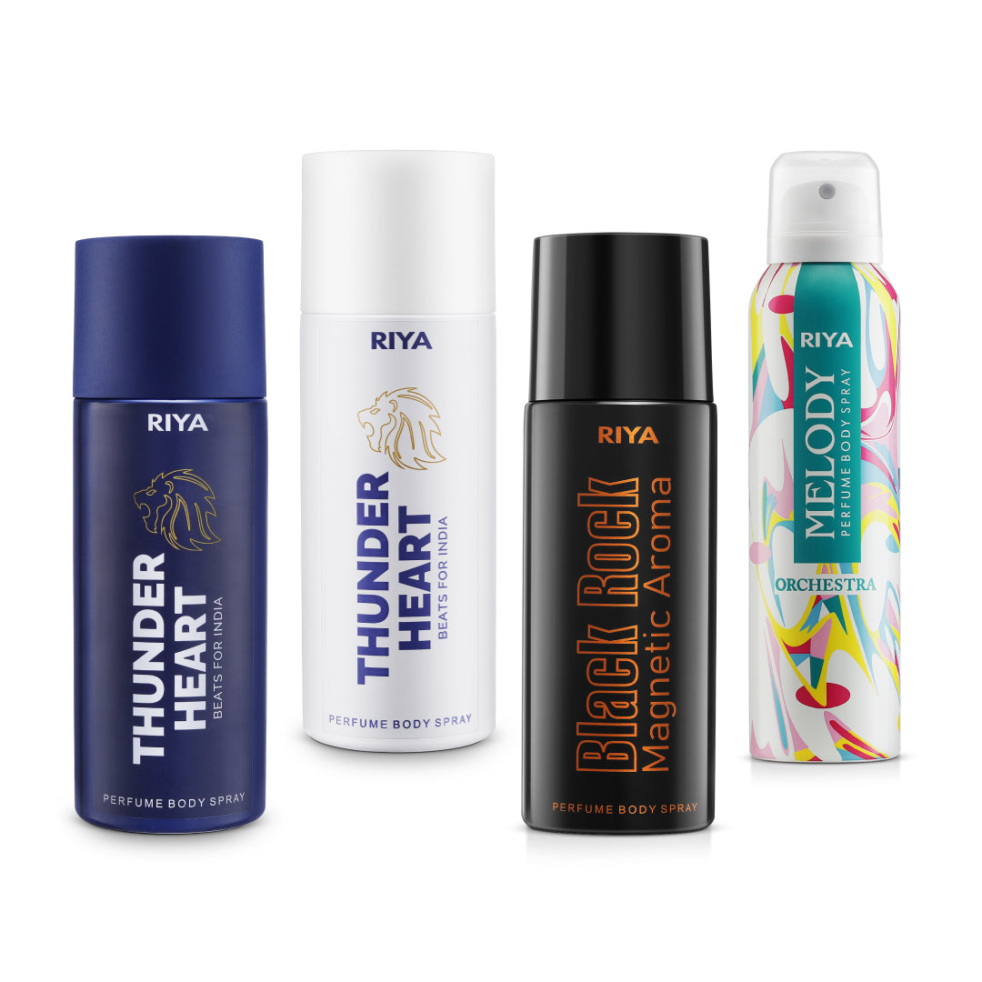 Thnuderheart White & Blue Black Rock Melody Orchestra Pack of 4 Deodorants - Riya Lifestyle