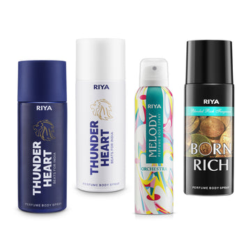 Riya Thunder Heart White and Blue , Melody Orchestra and Born Rich Deo Pack of 4