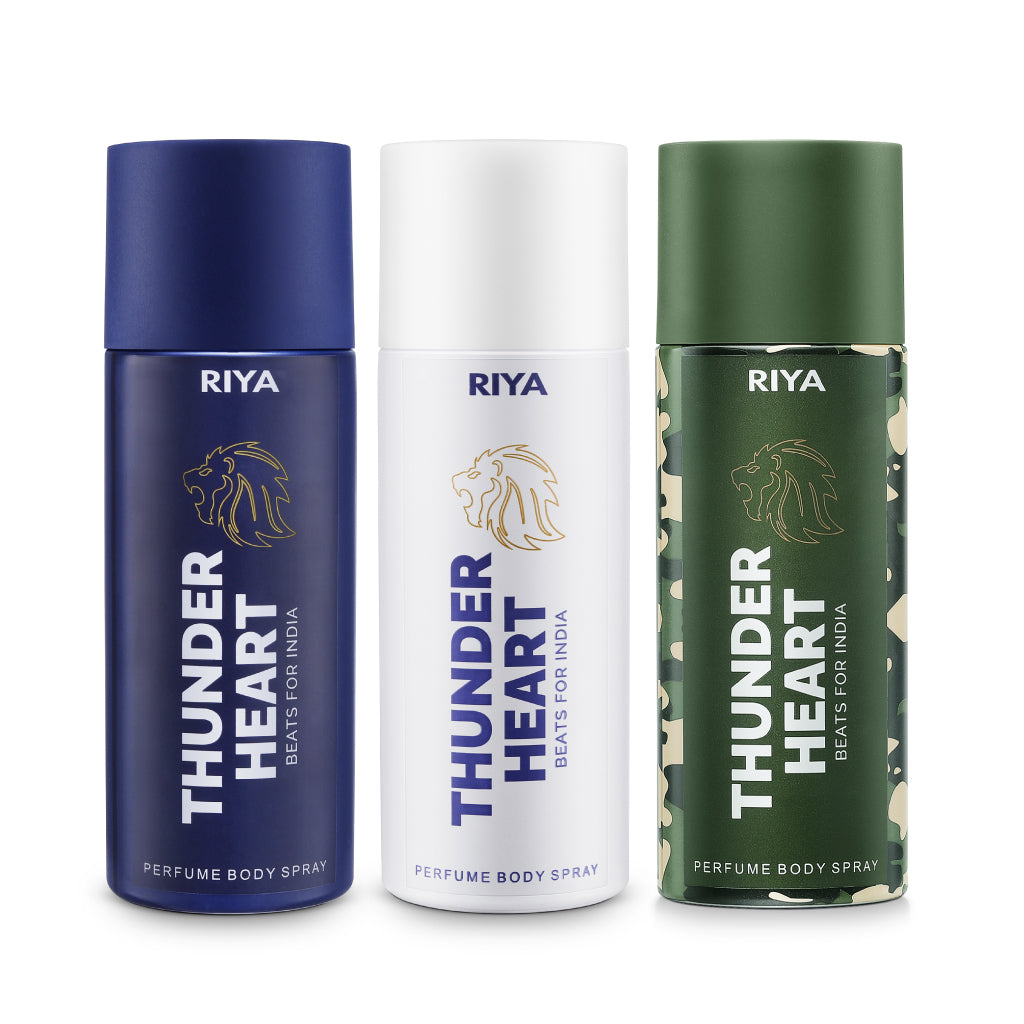 Thunder Heart Blue, White and Green Body Spray Deodorant, Pack of 3, For Men & Women