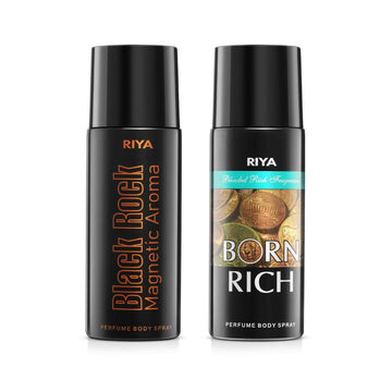 Riya Black Rock And Born Rich Body Spray Deodorant For Men's Pack Of 2 150 Ml Each