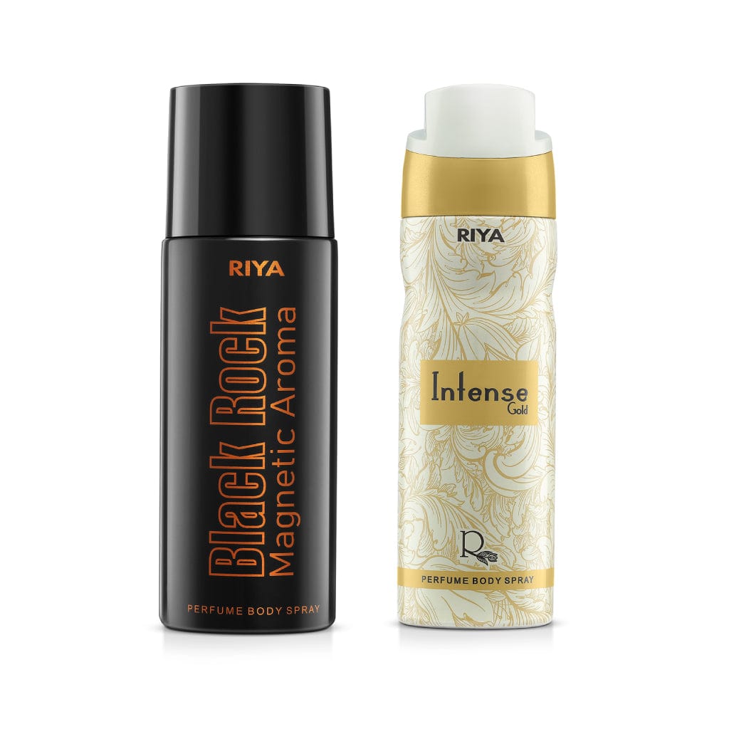 Riya Black Rock And Intense Gold Body Spray Deodorant For Men's Pack Of 2