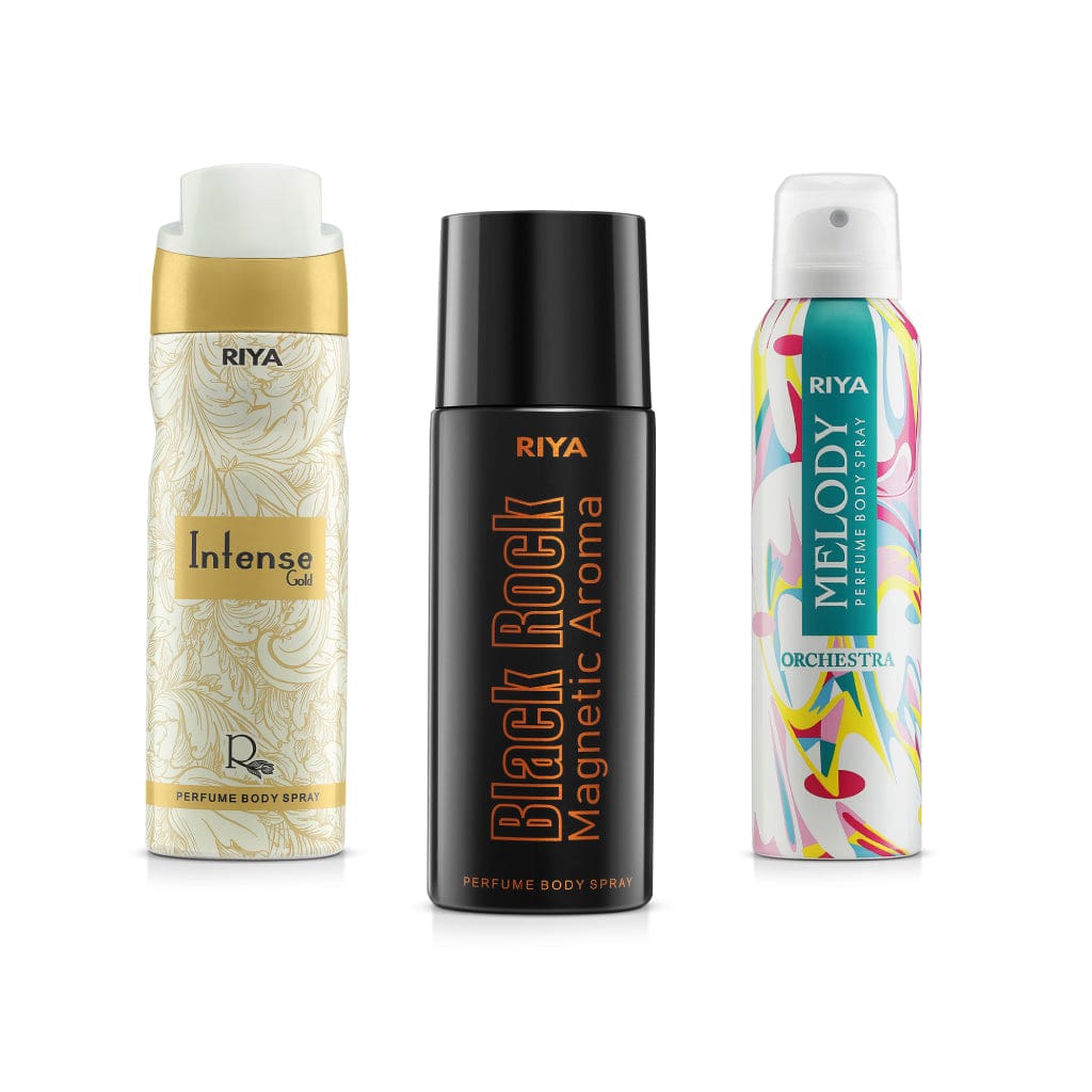 Riya Intense Gold And Black Rock And Melody Orchestra Body Spray Deodorant For Unisex Pack Of 3
