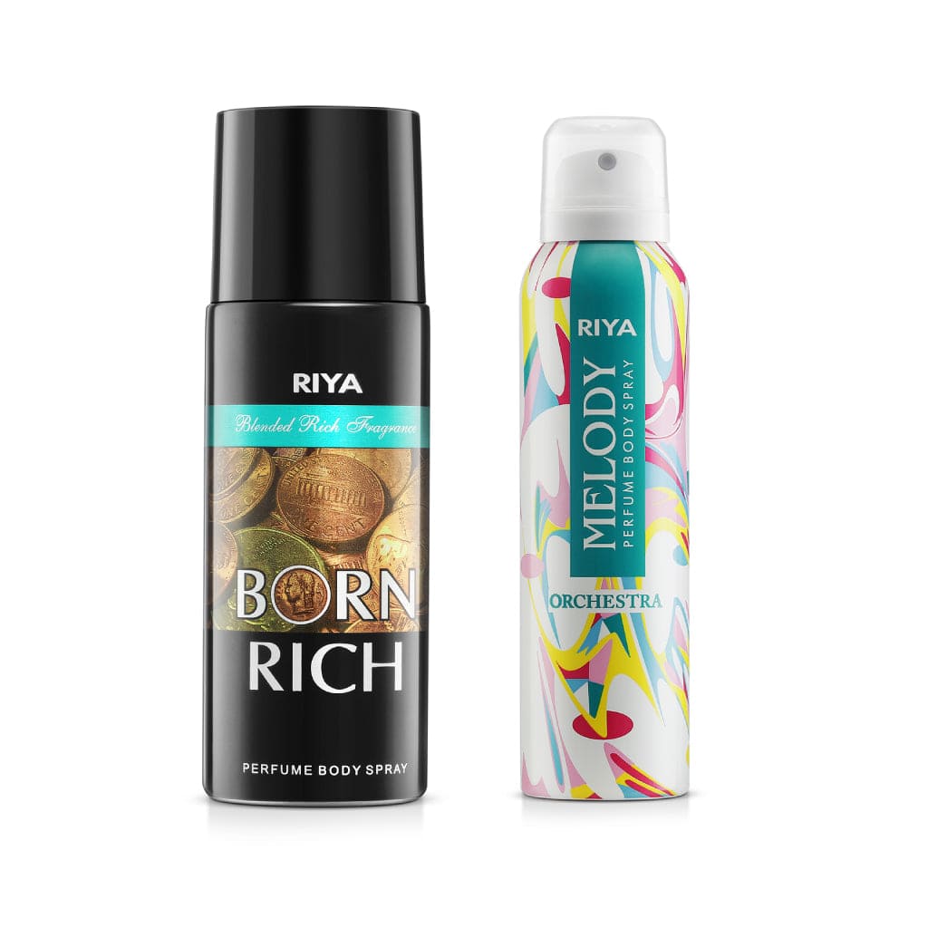 Riya Born Rich And Melody Orchestra Body Spray Deodorant For Unisex Pack Of 2 150 Ml Each