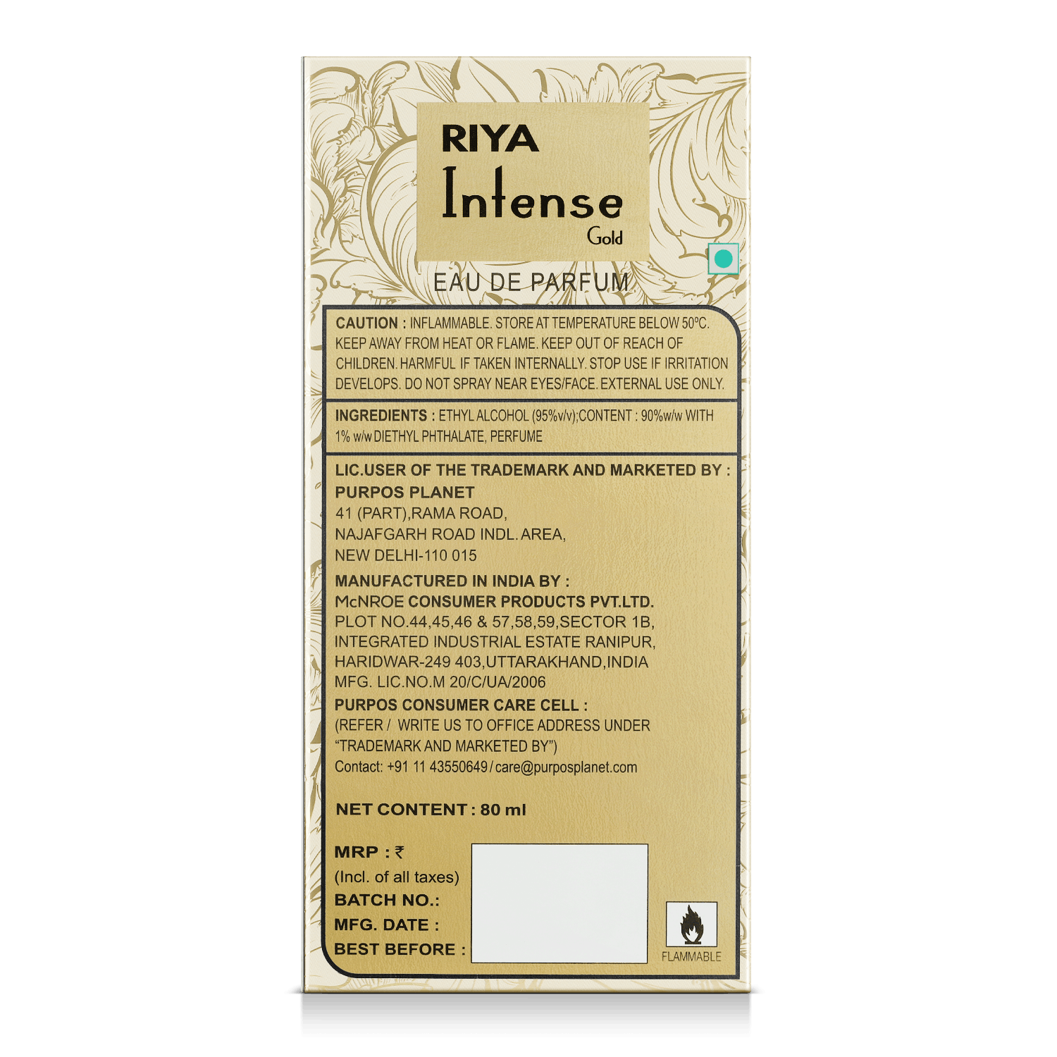 Intense Gold Eau de Parfum 80 ML For Men &amp; Women