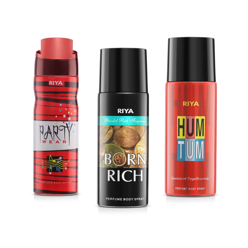 Riya Party Wear And Born Rich And Hum Tum Body Spray Deodorant For Unisex Pack Of 3